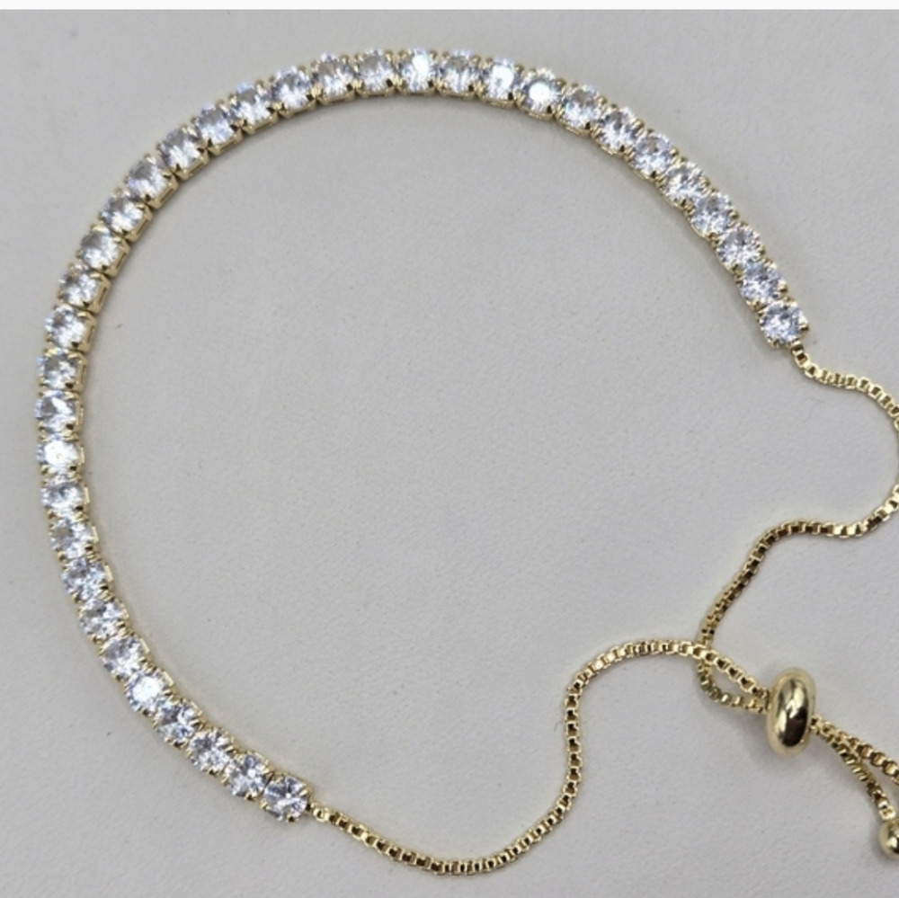 Swarovski Crystal Elements Gold Slide Bracelet Round Clear Crystals Prom Casual - Picture 6 of 7